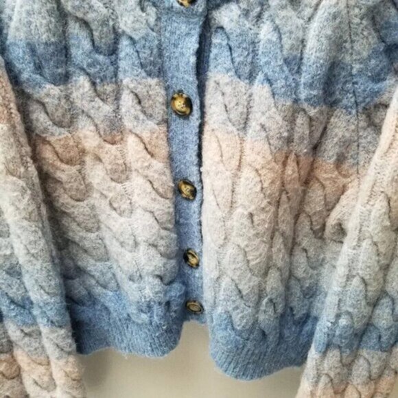 Zara Blue Pink Wool Blend Cable-Knit Button Up Sweater Cardigan L - Picture 14 of 16